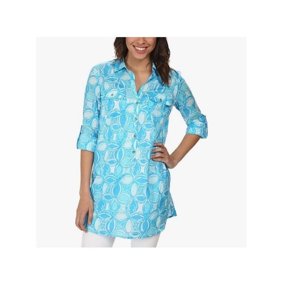 Lilly Pulitzer women's small blue patterned‎ captiva tunic top beach cover up - Picture 1 of 9